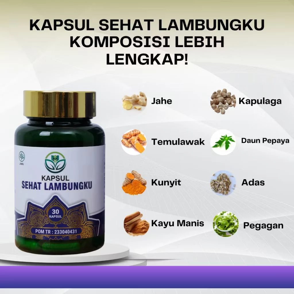 Kapsul Sehat Lambungku Asli 100% original Obat Herbal Asam Lambung Maag GERD Tukak Lambung Perih Mual Perut Kembung dan Mulas 3