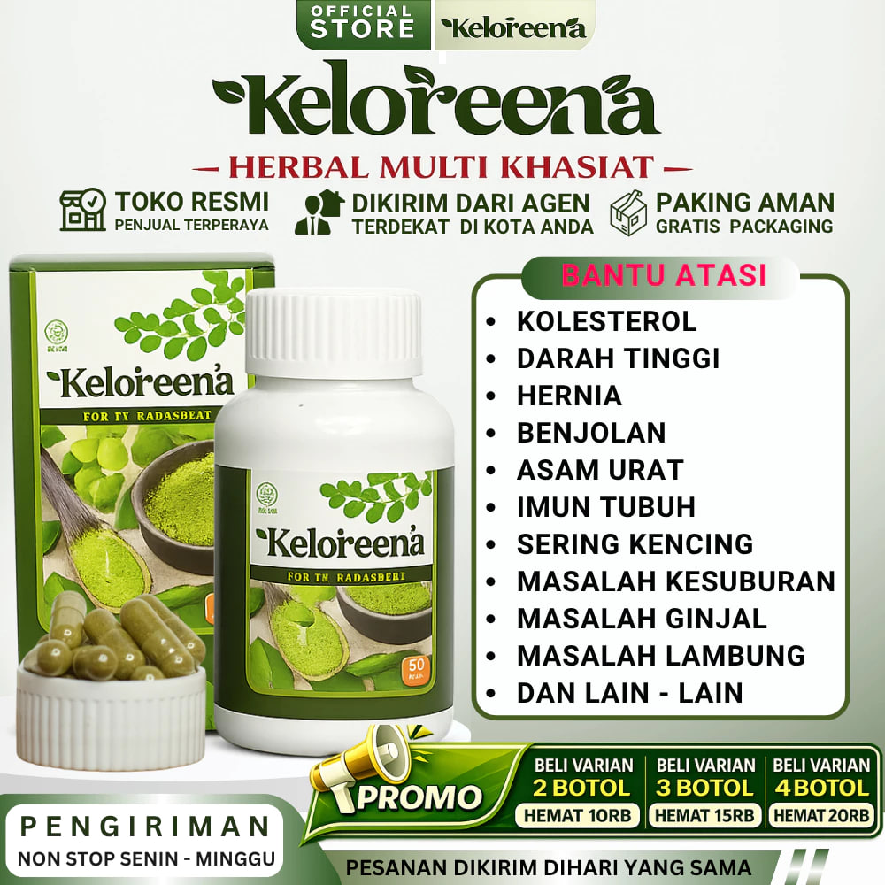 Keloreena Original 100% Asli Kapsul Daun Kelor Ekstrak Moringa Oleifera BPOM Dan Halal Obat Herbal Kolesterol Asam Urat Benjolan