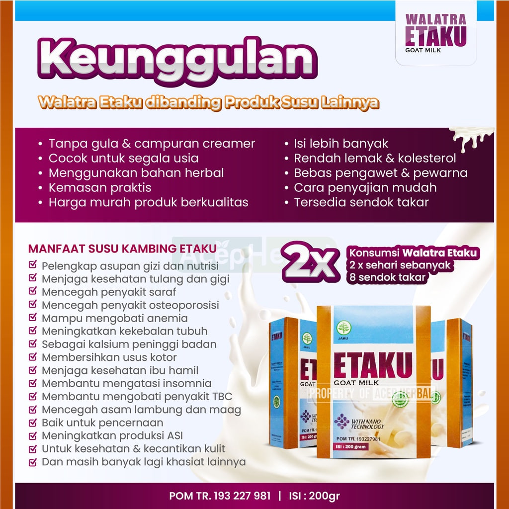 Etaku Goat Milk Susu Kambing Etawa Bubuk Walatra Etaku Asli 100% Herbal original Solusi Untuk Peninggi Badan Sesak Nafas Asma Kolesterol Tinggi Osteoporosis Atasi Nyeri Sendi Tulang Lutut Syaraf Saraf Kejepit Herbal 2