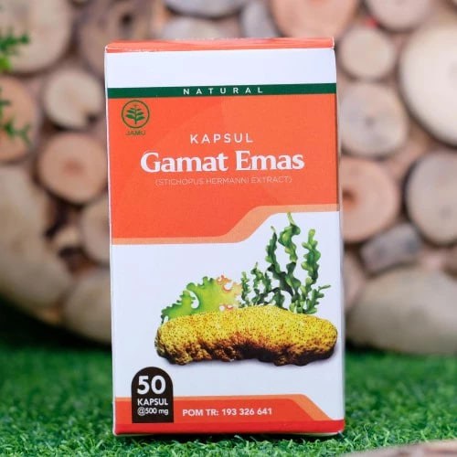Gamat Emas kapsul Asli 100% Original Isi 50 Kapsul Obat Herbal Hernia Varikokel Turun Berok Kolesterol Asam Urat Rematik Darah Tinggi Hipertensi Diabetes Batuk Sesak Nafas Asma Nyeri Sendi Asam Lambung Maag Batu Ginjal Gatal Scabies Miom Kista Liver 4