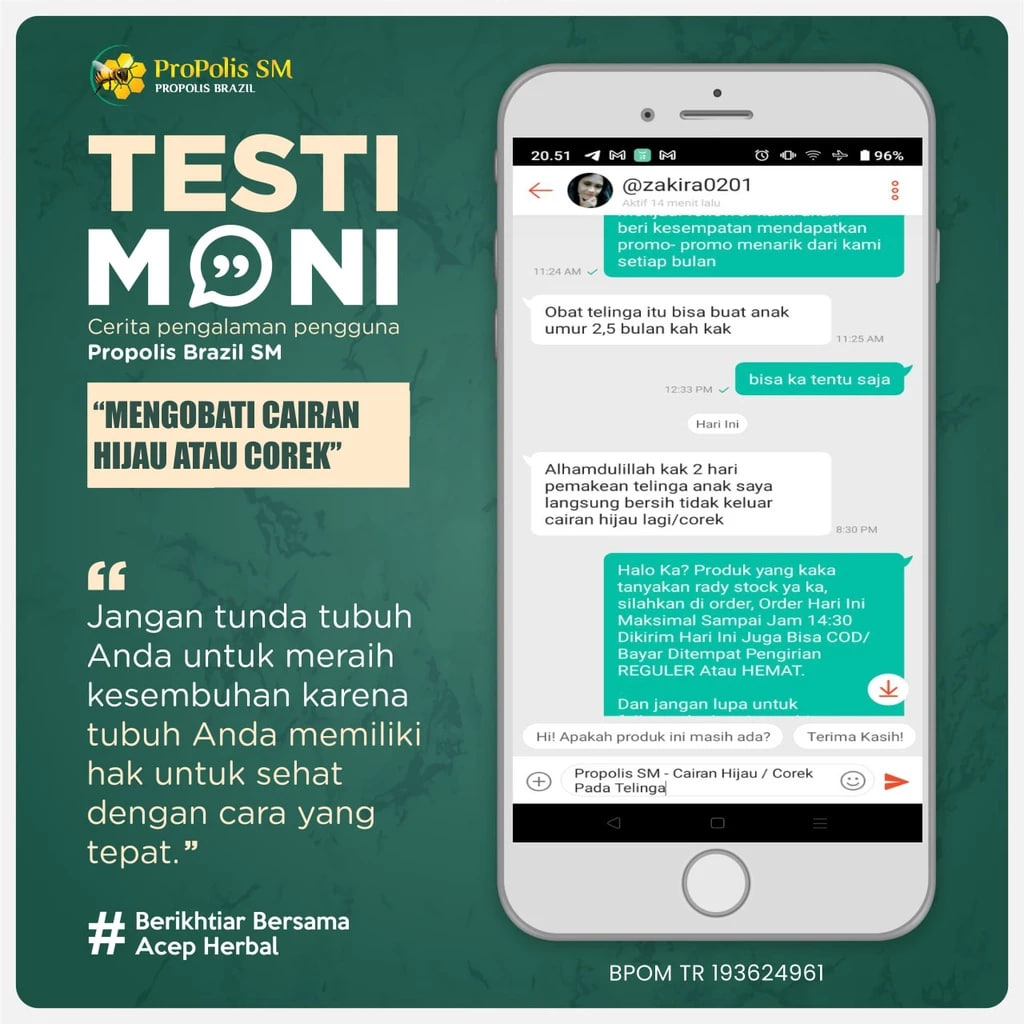 Obat Tetes Telinga Gatal Berair Budeg Berdengung Congek Bernanah dan Infeksi Telinga Herbal Propolis SM 4