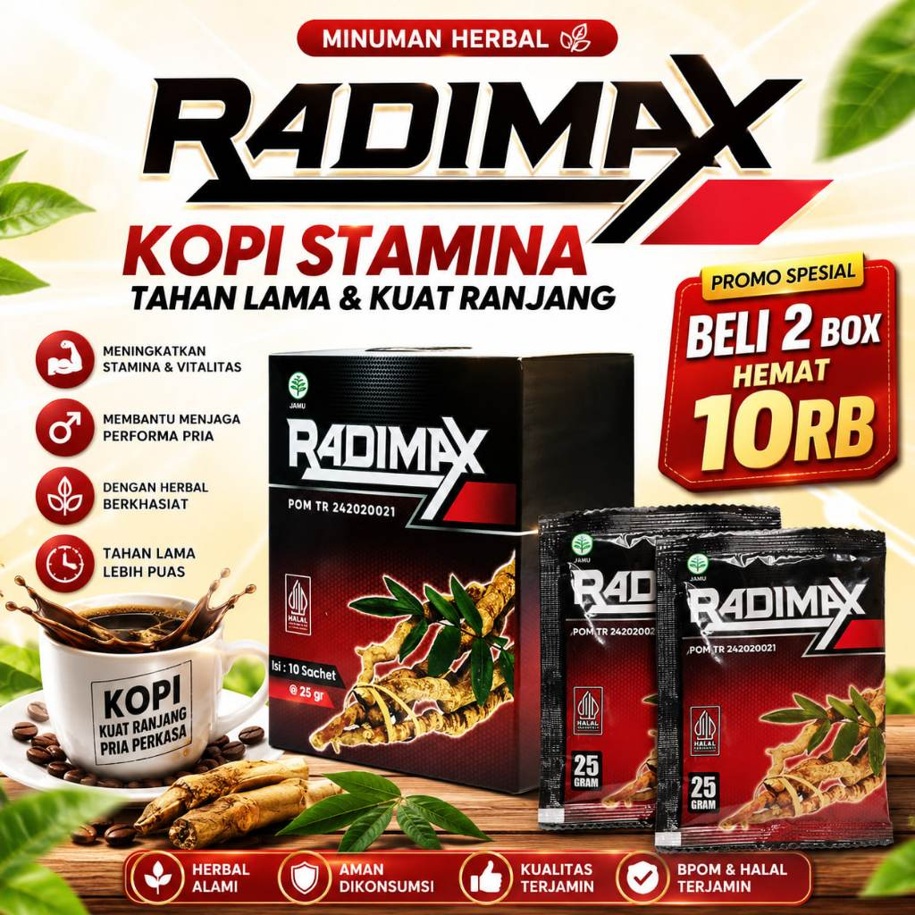 Kopi Radimax Minuman Instan Stamina Herbal Tahan Lama 1 box 10 sachet kopi kuat ranjang