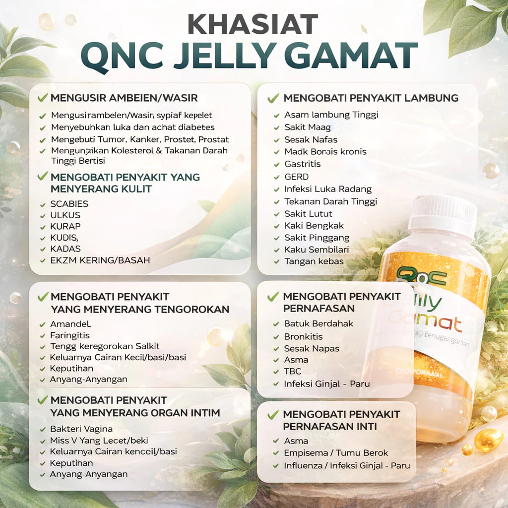 QnC Jelly Gamat Emas Asli 100% Original Obat Herbal Hernia Varikokel Turun Berok Kolesterol Asam Urat Rematik Darah Tinggi Hipertensi Diabetes Batuk Sesak Nafas Asma Nyeri Sendi Asam Lambung Maag Batu Ginjal Gatal Scabies Miom Kista Liver 2
